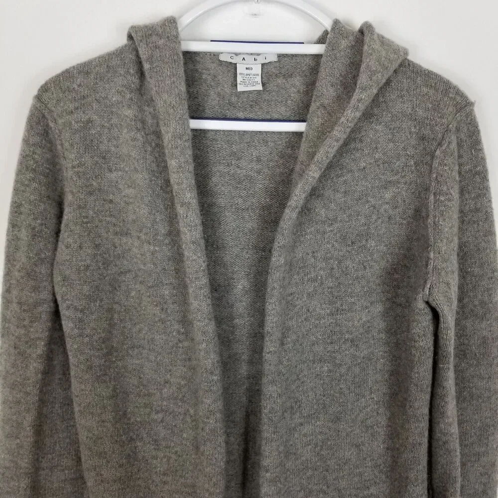 Cabi Women 100% Lambswool Hooded Open Cardigan Sweater Size‎ M Gray Lagenlook